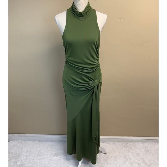 Cinq a Sept Rori Sleeveless Side-Tie Turtleneck Midi Dress Olive Green Size 10 - Picture 2 of 9